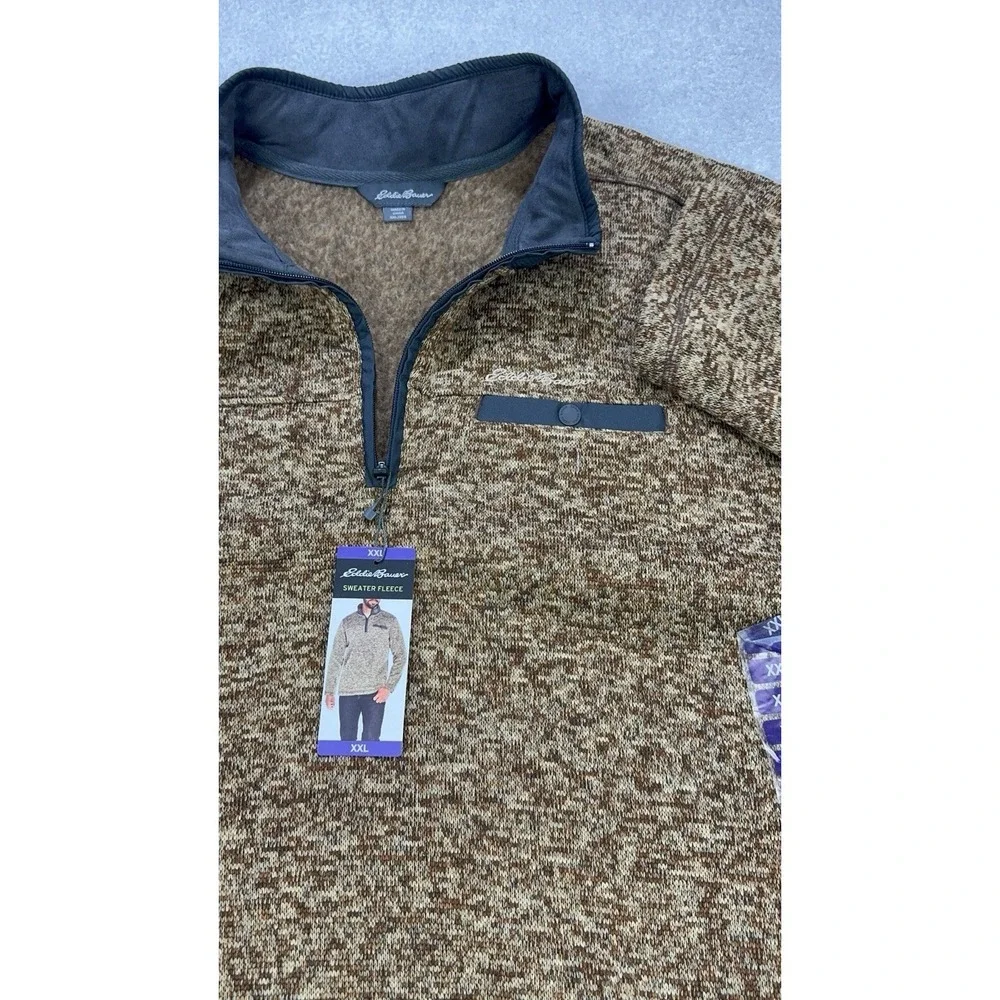 Eddie Bauer Quarter Snap Fleece Pullover Men‎ 2XL Tan/Brown Heather Better L/S
